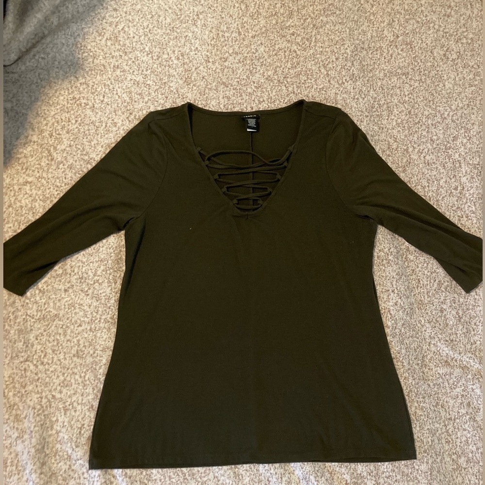 deep green Torrid 3qtr sleeve shirt, size 1x